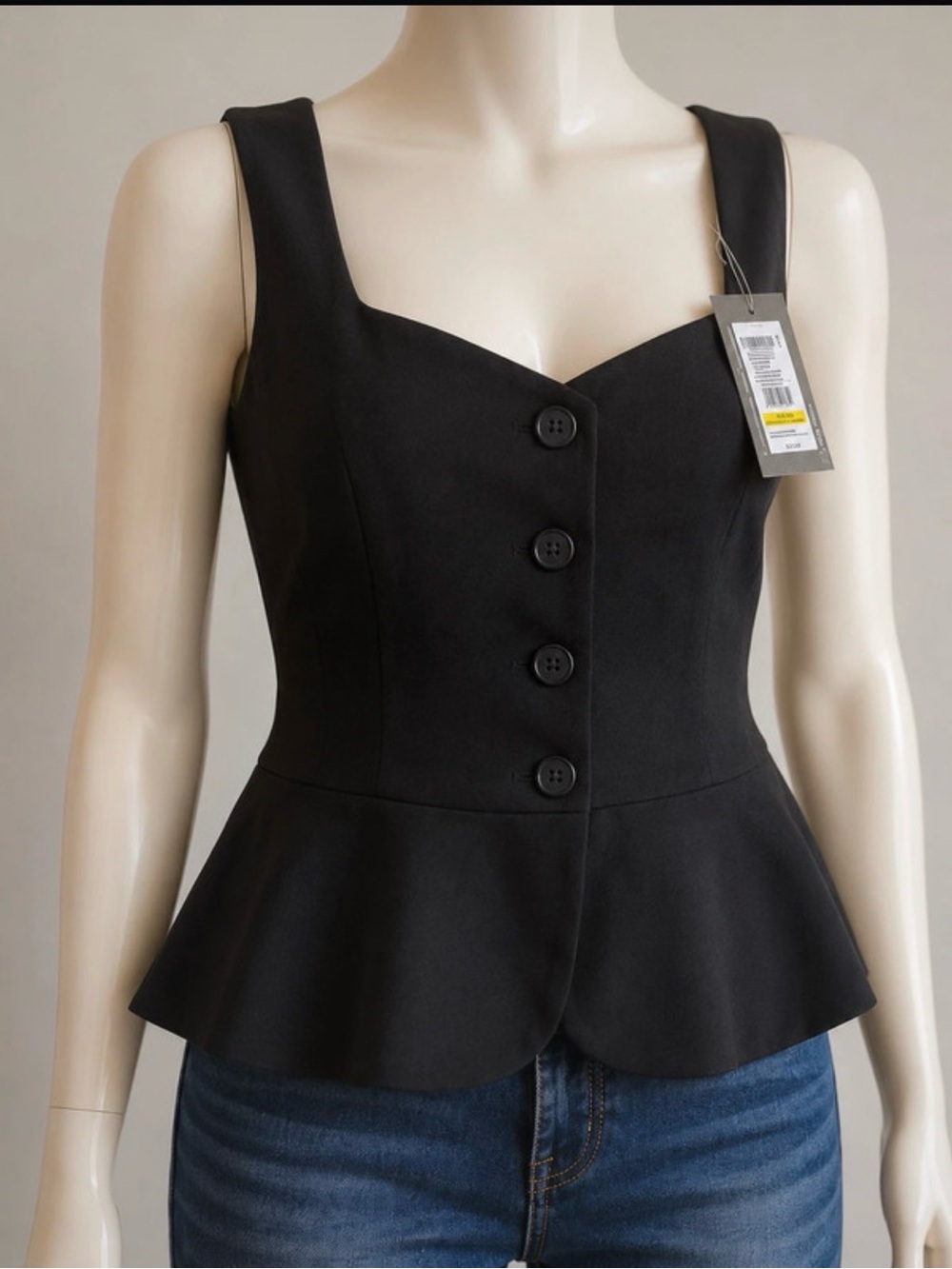 Kenneth Cole Black Button-Front Peplum Vest